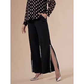 Rhinestone Side-Slit Wide-Leg Pants