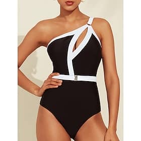 Hepburn Contrast Hole One Shoulder Swimsuit