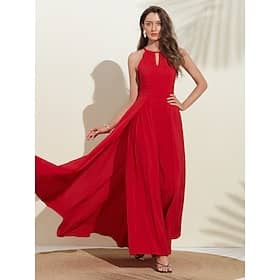 Women's Wedding Guest Wear Cocktail Party Red Semi Formal Elengant Romantic Halter Neck Open Back Jumpsuit dress to impress 2024