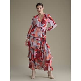 Chiffon Cross Front Ruffle Puff Sleeve Maxi Dress