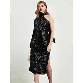 Black Velvet Sequin One Shoulder Party/Wedding Guest Glitter Split Midi Dress dress to impress 2024