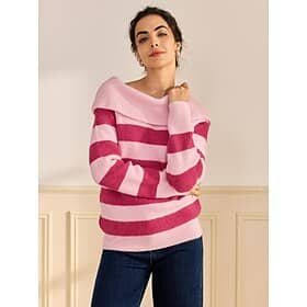 Off Shoulder Ribbed Knit Wool Blend Fall / Winter Causal Rose Red Sweater