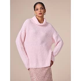 Turtleneck Ribbed Knit Wool Sequins Drop Shoulder Casual Daily Sweater