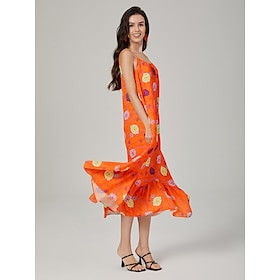 Orange Floral Print Summer Sundress