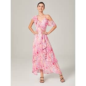Pastel-colored Chiffon Printed Flowy Dress