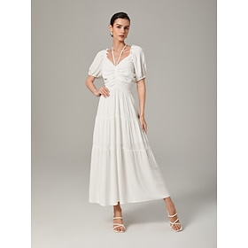 Summer Puff Sleeve White Waist-cinched Dress