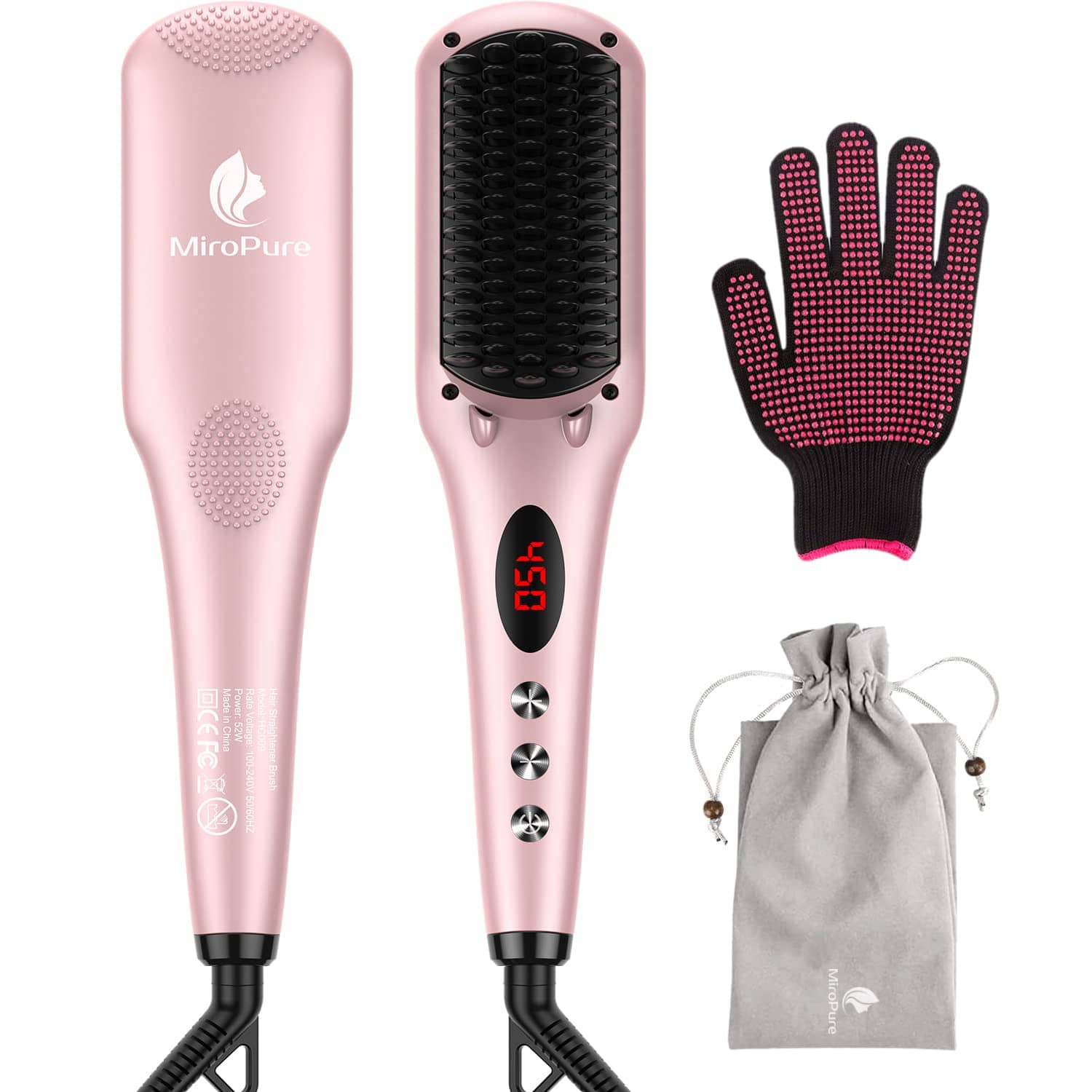 BUY MIROPURE Enhanced Hair Straightener Heat Brush by MiroPure, 2-in-1 Ceramic Ionic Straightening Brush, Hot Comb with Anti-Scald Feature - Hair Products at DYAF.com