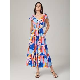 Elegant Dress With Vacation-Style Abstract Floral Print