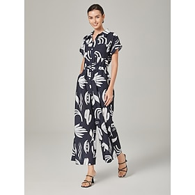 Vacation Black and White Printed Linen-Like Jumpsuit