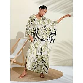 Satin Floral V Neck Maxi Dress Kaftan Dress