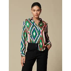 Satin Geometric Print Casual Shirt