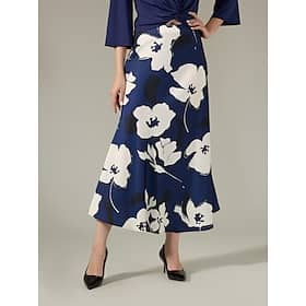 Navy Blue Floral Ankle Length Skirts