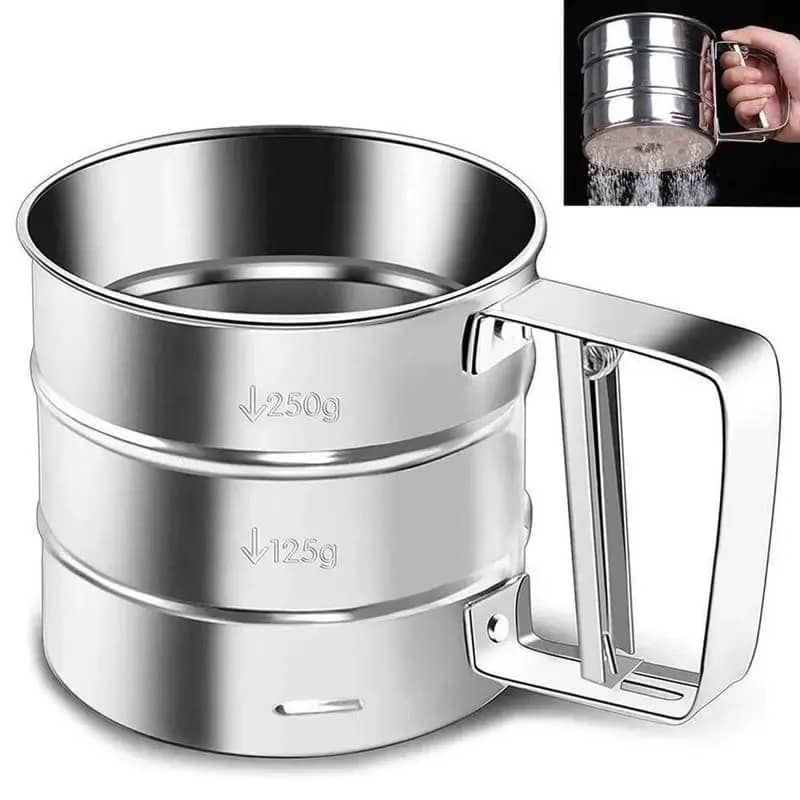 BUY NEW Hand-held Steel Flour Sieve Hand-pressed Small Semi-Automatic Flour Cup Screen Baking Tool Flour Sieve Kitchen Accessories - Home  Garden at DYAF.com