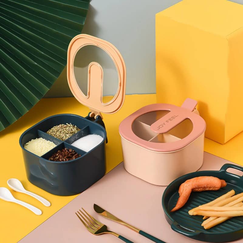 BUY NEW 4 Grid Spice Jar Organizer Salt Shaker and Pepper Dustproof Jars for Spices Container Box Seasoning Set with Clear Lid - Home  Garden at DYAF.com