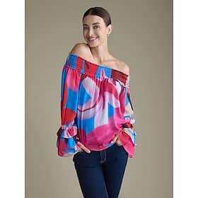 Chiffon Elastic Cuff Floral Off Shoulder Blouse