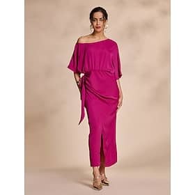 Satin Knotted Wrap Drop Shoulder Maxi Dress