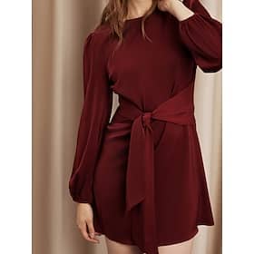 Satin Lace-Up Mini Dress Crew Neck