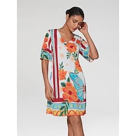 Women's Print Dress Mini Dress Orange Half Sleeve Flowers Floral Style Printing Summer V Neck Dresses Vacation XS S M