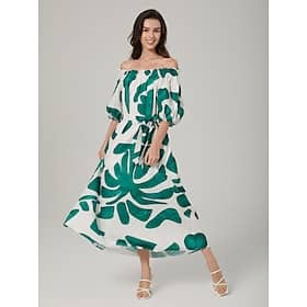 Loose-Fitting Boat-Neck Printed Color-Block Dress