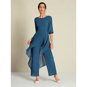 Chiffon Irregular Hem Wedding Guest Wide Leg Jumpsuit