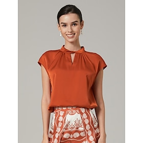 Orange stand-up collar sleeveless knotted top