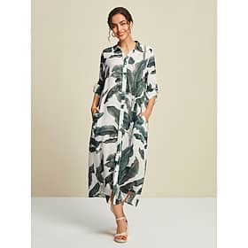 Tropical Leaves Print Maxi Dress