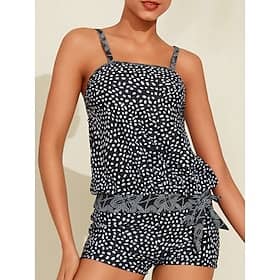 Dot Floral Print Strapless Tankinis Swimsuit