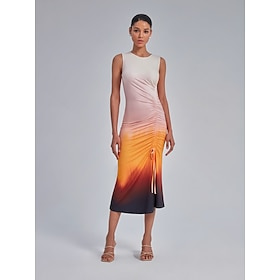 Ombre Ruched Drawstring Midi Dress