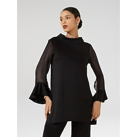 Chiffon Modal High Neck Flare Cuff Blouse