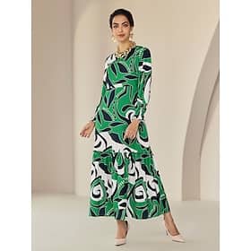 Geometic Crewneck Graphic Crew Neck Casual Daily Maxi Dress