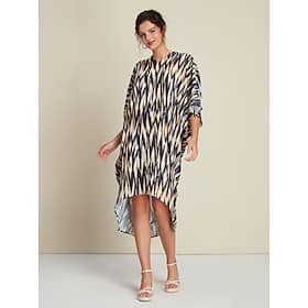 Rayon Leopard Asymetric Hem Half Sleeve V Neck Midi Dress