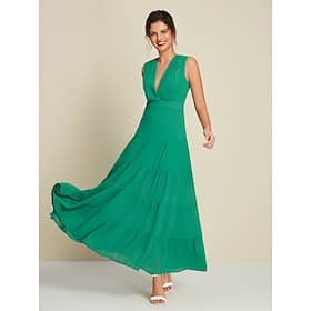 Green Chiffon Wedding Guest Hem Ruched Deep V Neck Sleeveless Maxi Dress dress to impress 2024