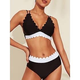 Petal Border Longline Triangle Bikini Set Black And White