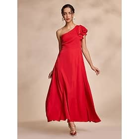 Red Satin Peplum Hem Solid Party/Wedding Guest Maxi Dress dress to impress 2024